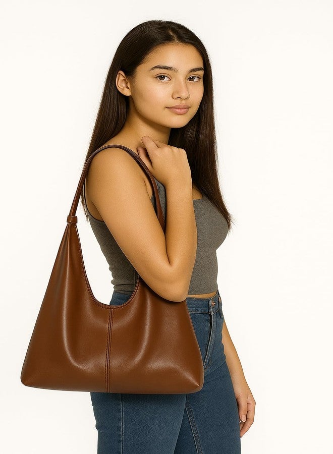 ASDIP Women's Hobo Shoulder Handbag, Premium Leather, Large Capacity 15L, Zipper Closure, Classic Style with Interior Pocket, All Season (BROWN) - Image 2